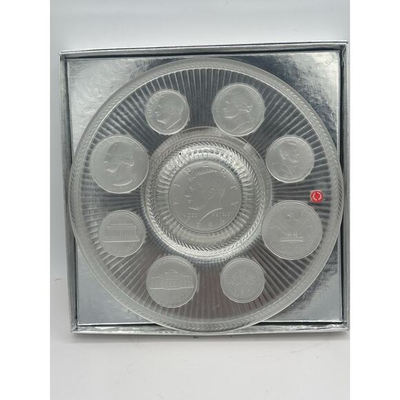 Imperial Glass Corporation Crystal Coins Plate 1964 Series In Original Box - Picture 2 of 7